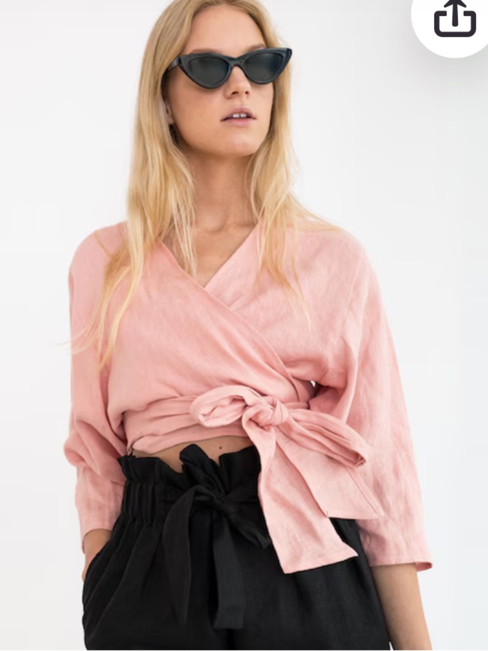 One Cozy Linen, Linen wrap top, cropped kimono blouse, 3/4 sleeve